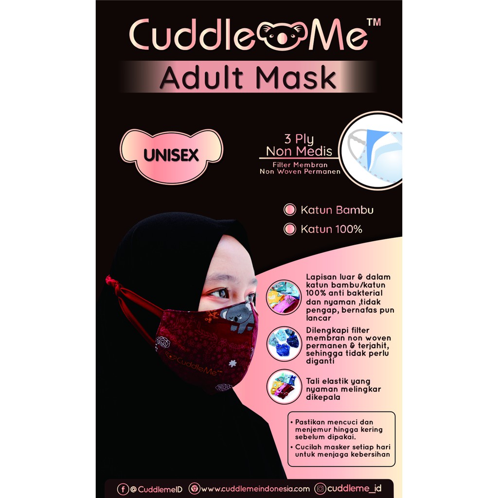 Cuddle Me Adult Mask 3 Ply Polos Masker Kain Dewasa Cuddleme Earloop Tiga Lapis Headloop