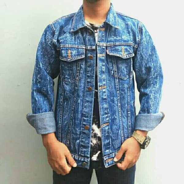 jaket pria distro premium Wangkers Jaket Lepis levis jaket jeans jins sobek destroy-sandwash biru