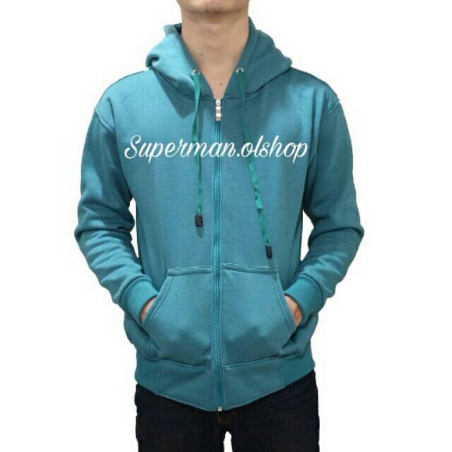 Sweater Polos Hoodie Zipper Hijau Tosca