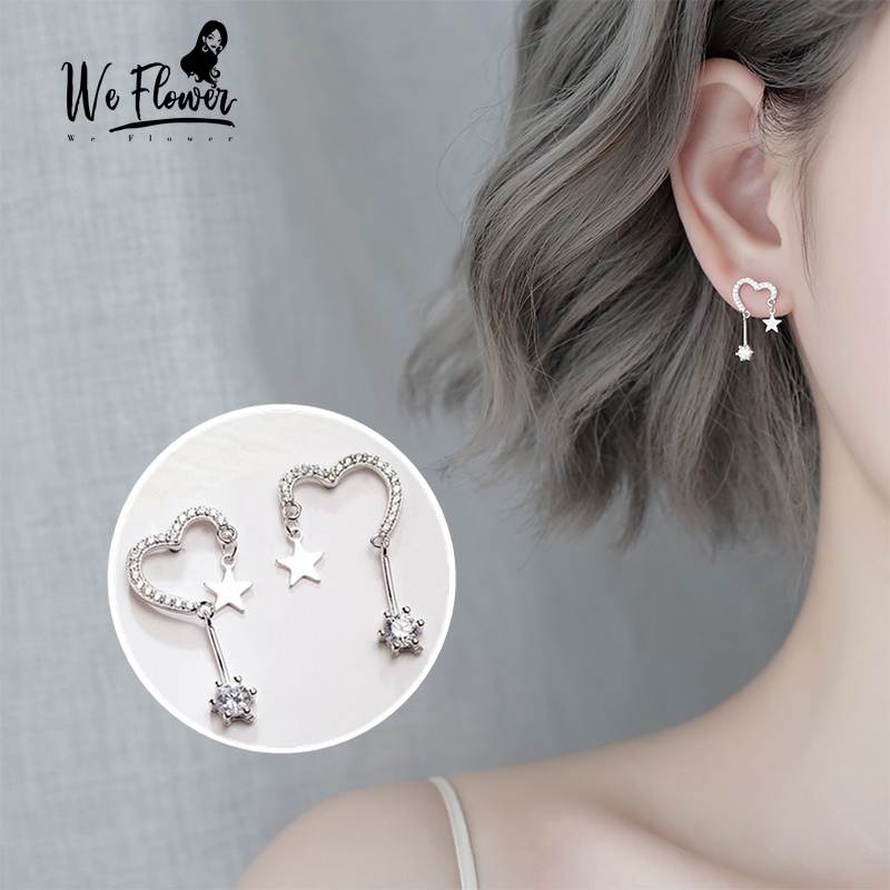 We Flower Korean Crystal Love Heart Star Earrings for Women Girls Chic Fashion Ear Jewelry