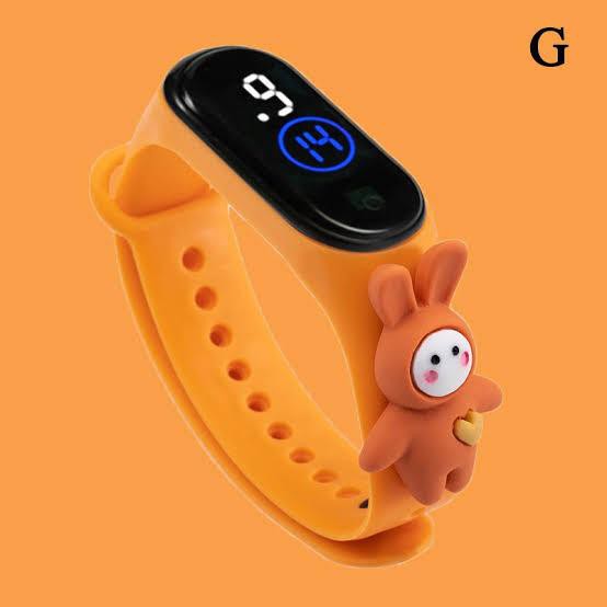 Jam Tangan Elektronik Tahan Air IP67 Motif Kartun Anak Laki-laki Perempuan LED Minimalis Gelang-Orange Rabbit