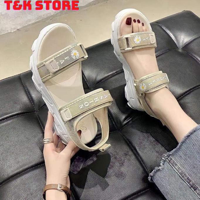 Lagi Hits Original Sandal Wanita 2 Tali Strap Flower Sandal Tali Korea Style Santai - Cream, 37