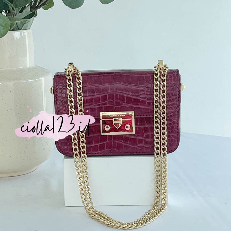 CNK TAS WANITA - MINI BOXY CROCO STRAP RANTAI TOMBOL PUSHLOCK / TAS SELEMPANG CROCO