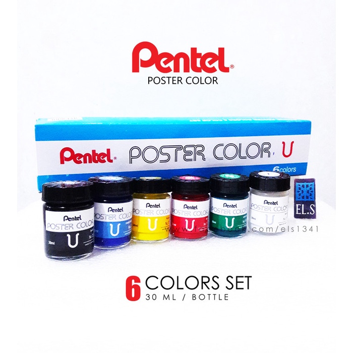 

(TERLARIS) Pentel Poster Colors Set 6 Warna (30 ml) Cat Poster