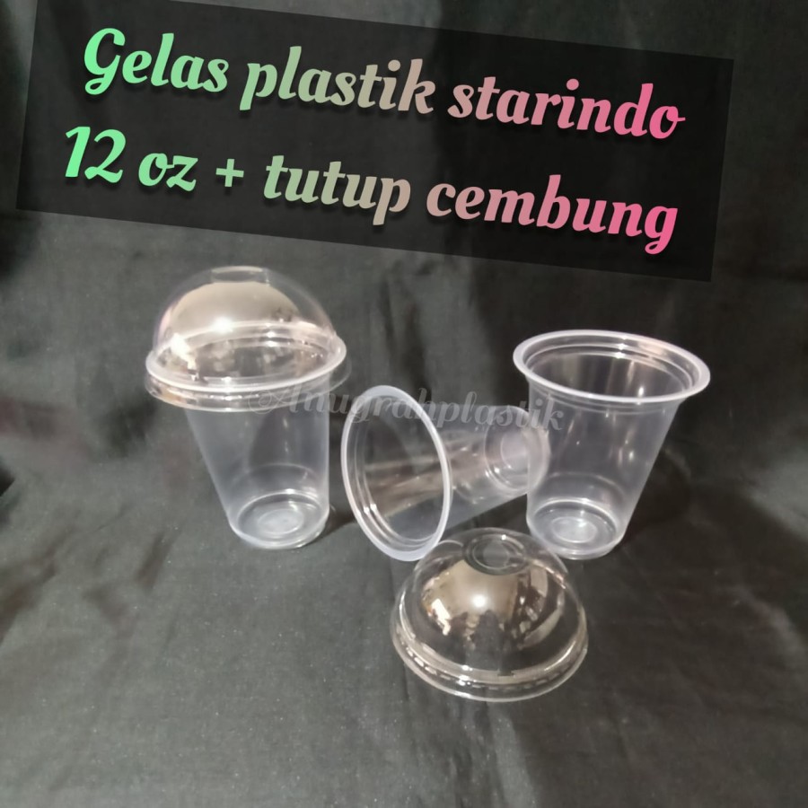 Gelas plastik Starindo 12 oz dan tutup (datar/cembung)