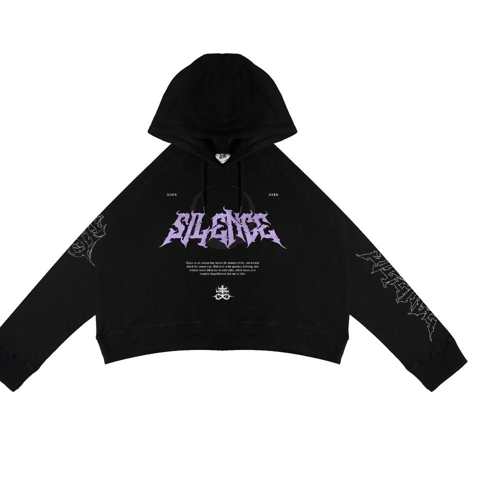 (HARGA BERSAHABAT) GRDT Silence Hoodie Oversize Crop Top Black
