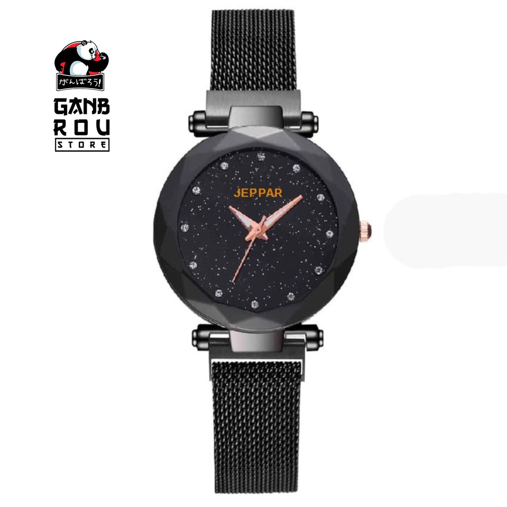 JAM TANGAN WANITA | Jeppar 271 Jam Tangan Wanita Analog Fashion plat glitter Tali Magnet - Hitam