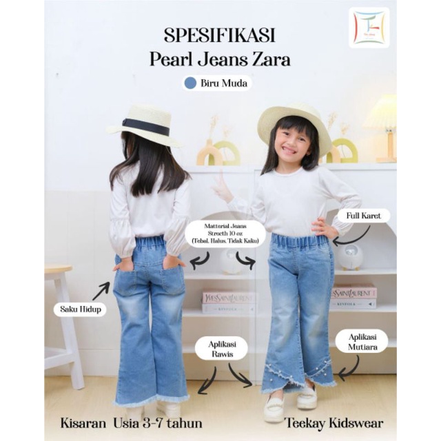 Afsheenastore Celana Jeans Anak Perempuan Yoona Zara 3 4 5 67 Tahun