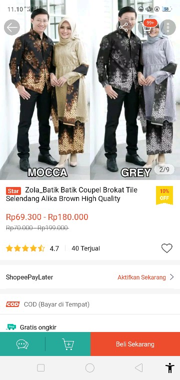 Zola_batik Batik Coupel Brokat Tile Selendang Alika Brown Azzura High Quality