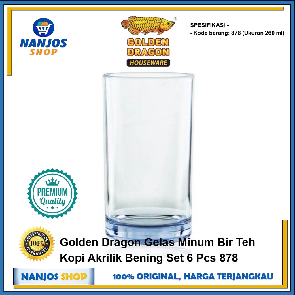 Golden Dragon Gelas Minum Bir Teh Kopi Akrilik Bening Set 6 Pcs 878