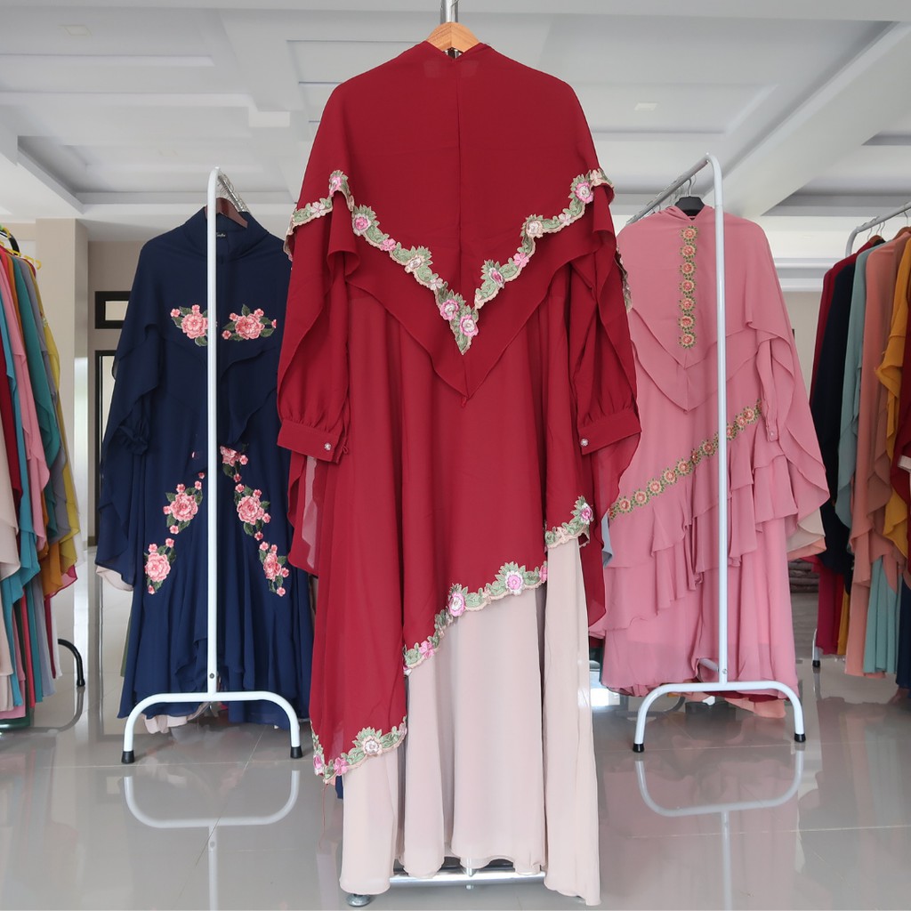 Gamis syari ceruty babydoll bordir gamis syari ceruty set khimar gamis jumbo gamis pesta gamis mewah