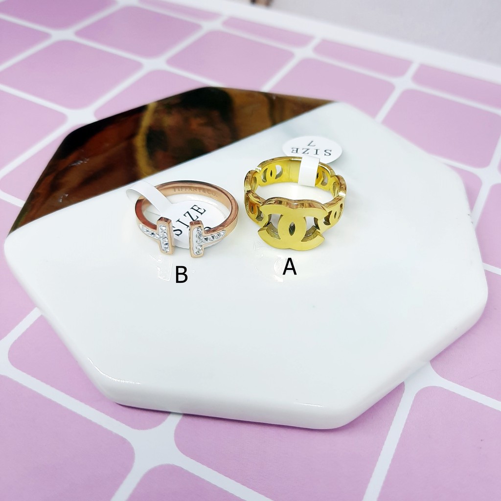 Cincin Wanita Titanium Elegan Batu Putih Rose Gold - BR565