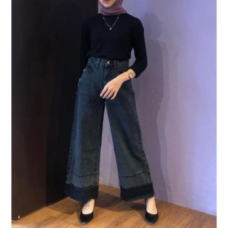 YAOSHI - Celana Panjang Kulot Jeans Wanita - Boyfriend Kulot Jeans Scarlet