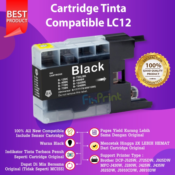 Tinta Cartridge LC12 LC40 LC71 LC73 LC75 LC400 LC1220 LC1240 Compatible Printer DCP-J525W J725DW J925DW MFC-J430W J280W J425W J435W J625DW J5910CDW J6910D