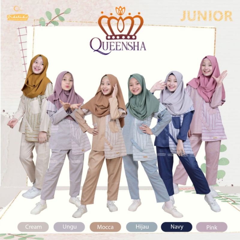 ORI OIDOKIDS ONE SET TUNIK QUEENSHA JUNIOR SETELAN BLOUSE CELANA HIJAB ANAK 8-11 TAHUN