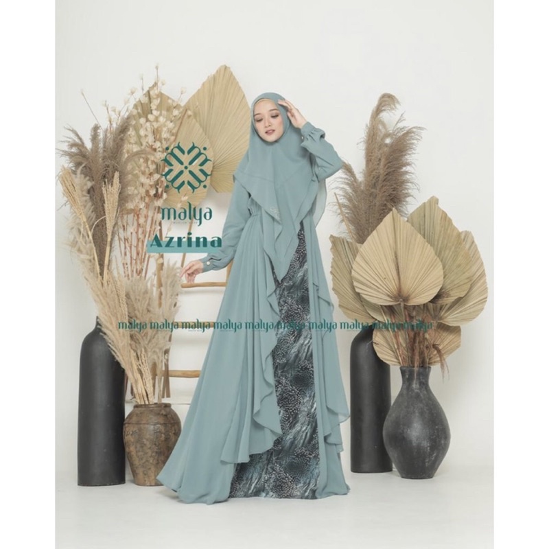 [TERMURAH] Gamis Set Syar’i Hijab Syari Mayra by Malya Azrina in Blue