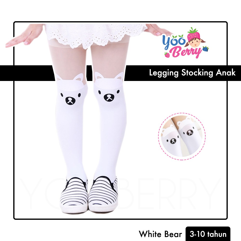 YooBerry Kids Pantyhose Stocking Legging Anak Perempuan White Bear Berry Mart