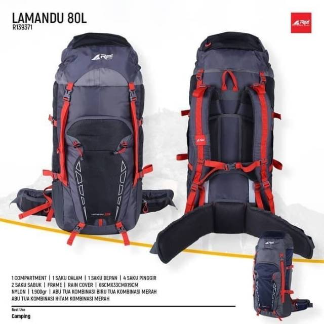 Tas Ransel Rei Lamandu 80L Carrier Rei ORI+Raincover