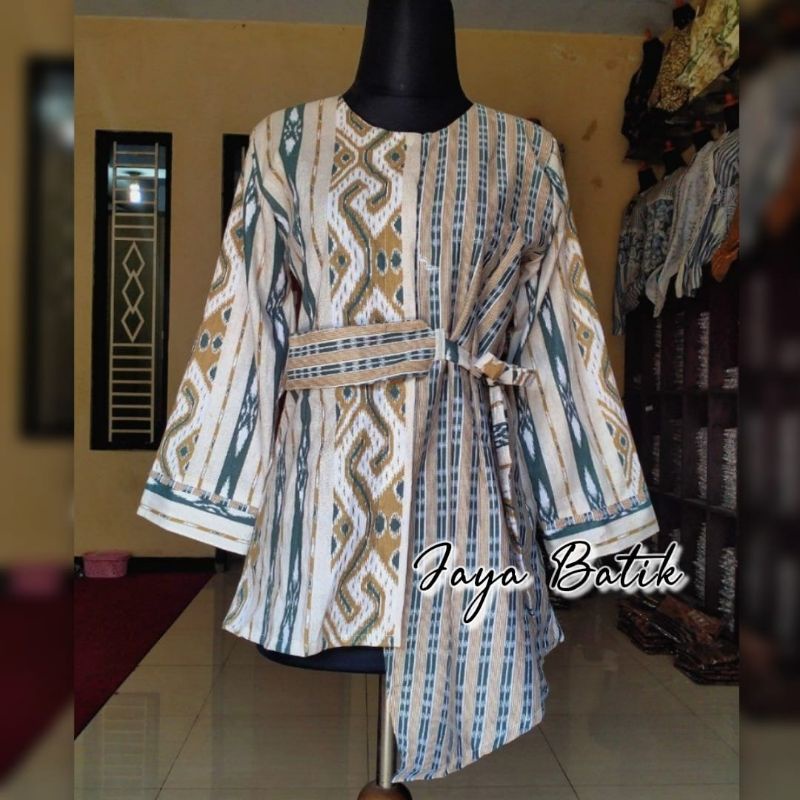 Batik wanita ASJ SA HRB026 Kenongo Kemeja Tosca Pendek-RASTER HIJAU