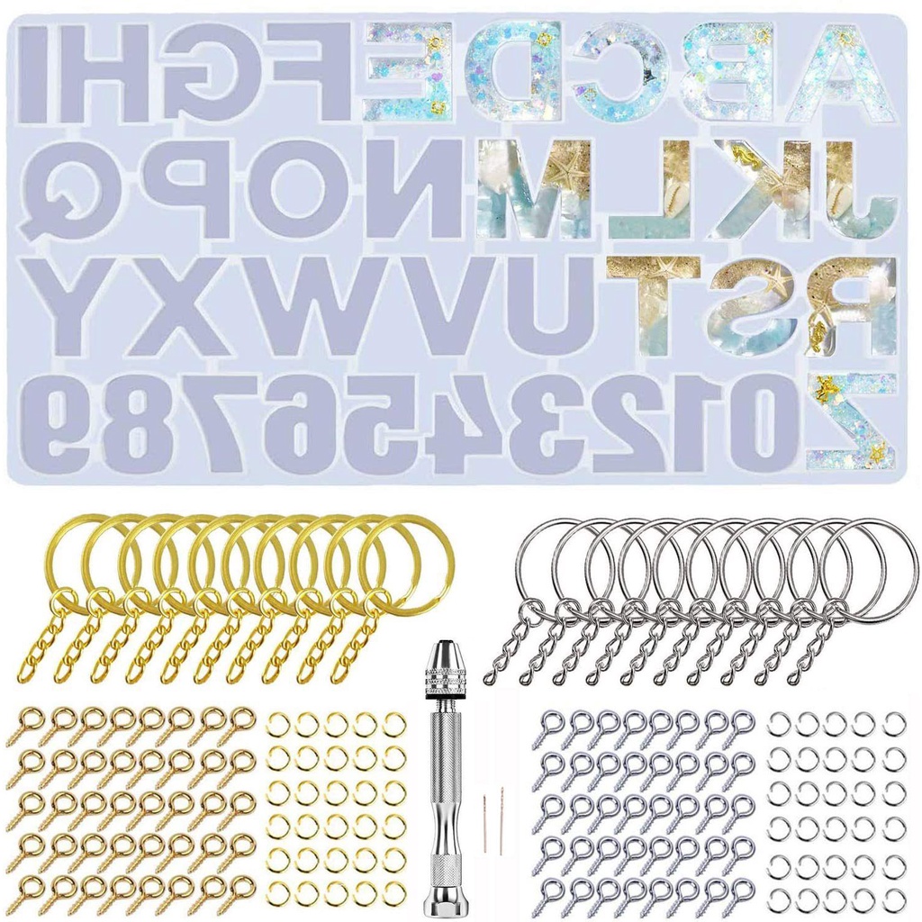 Solighter Letter Alphabet Mold Kit Dilengkapi Dengan Bor Paku Gantungan Kunci Kerajinan Pola Epoxy Die Resin Casting Set
