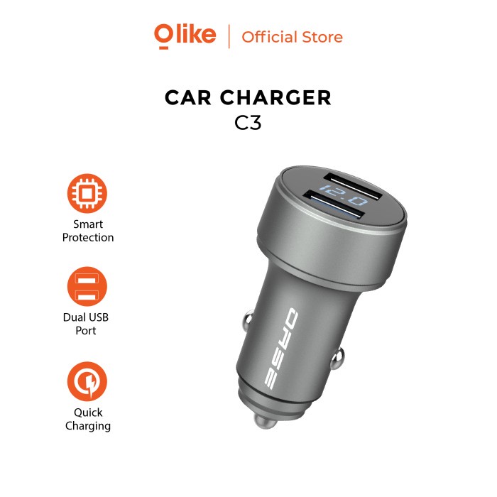 Olike Car Charger Dual USB Port LED Display Quick Charge OASE C3