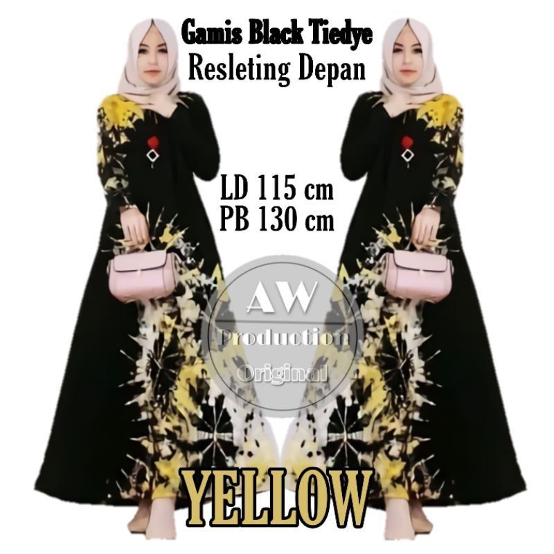 Gamis Kaos Jumbo Syari busui friendly resleting depan model Black Tiedye Dress kekinian