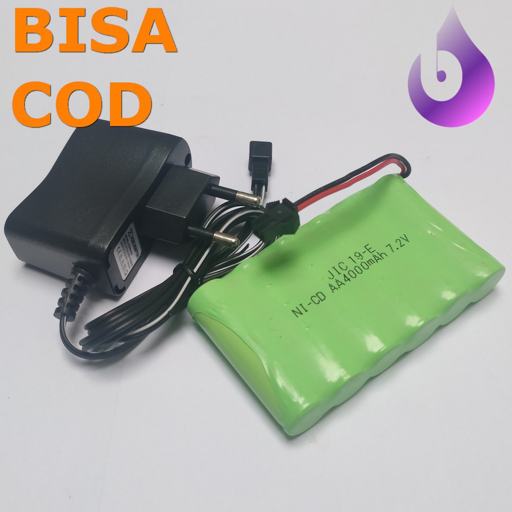 Paket Baterai Dan Charger RC AA 4000mAh 7.2V isi 6 Socket Hitam