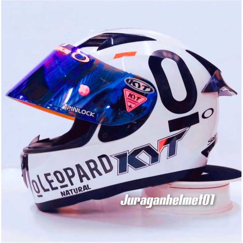 helm full face kyt r10 putih paket ganteng leopard