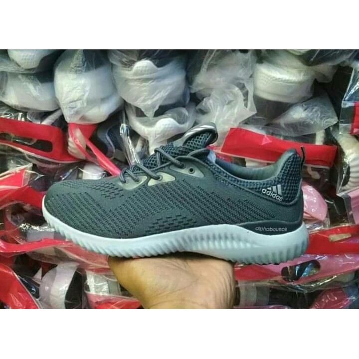 Sepatu Adidas Alphabounce Grade Original Grey Black Sneakers Olahraga Running Sport Cowok