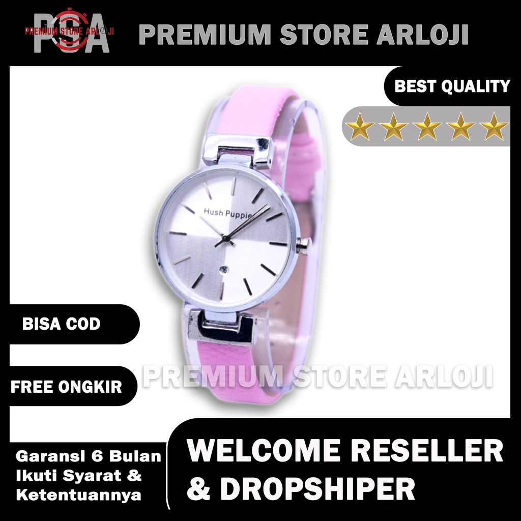 Grosiran Jam Tangan Wanita 3370HB Analog Tali Kulit Tanggal Aktif Free Box Ori &amp; Baterai Cadangan (BISACOD)