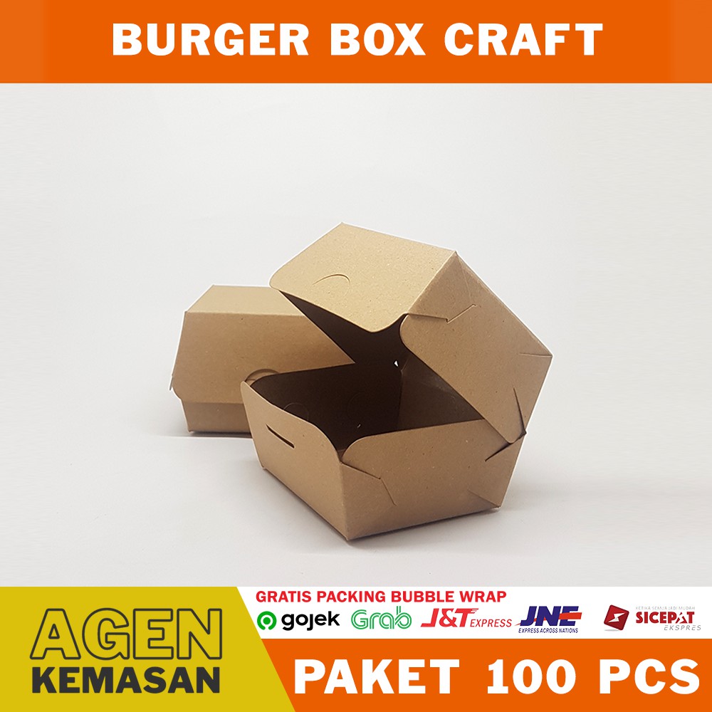 

BOX DUS KARDUS KOTAK ROTI BURGER 10x8,5x8cm CRAFT LAMINASI (PAKET 100 PCS)