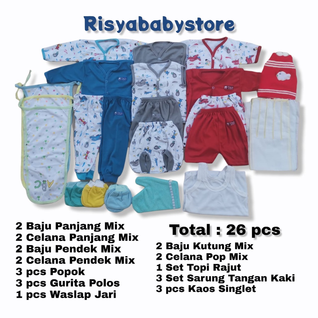 Paket 26 pcs perlengkapan bayi baru lahir / baju bayi baru lahir / topi bayi newborn / Gurita bayi baru lahir / keperluan lahiran bayi newborn