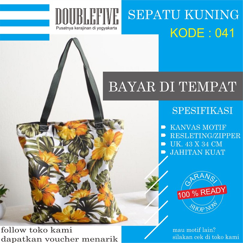 TOTE BAG WANITA TOTEBAG PRIA CANVAS MOTIF GOOD QUALITY WITH RESLETING KODE - 041