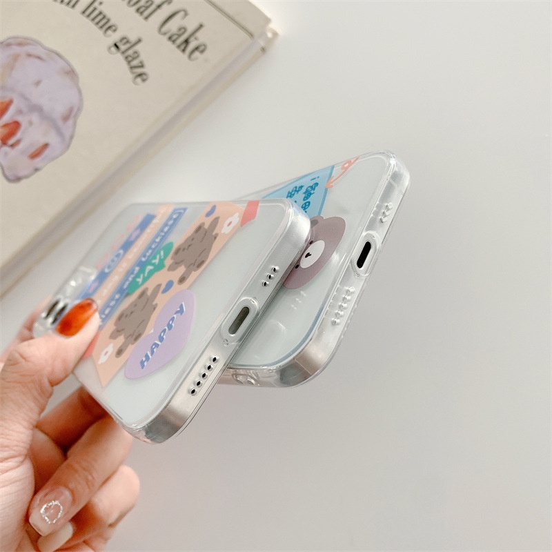 IPHONE Kartun Lucu Beruang Transparan Lembut Casing Ponsel Cover Untuk Iphone6 6s 7 8 PLUS XR XS 11 12 13 PRO MAX SE 2020