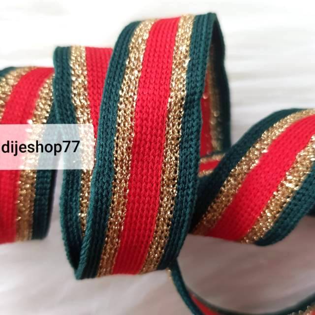 Pita rib gucci emas gold lebar 2 cm - per 1 METER / Rib Kaos Emas Hijau Gc webbing bisban rib kerah 