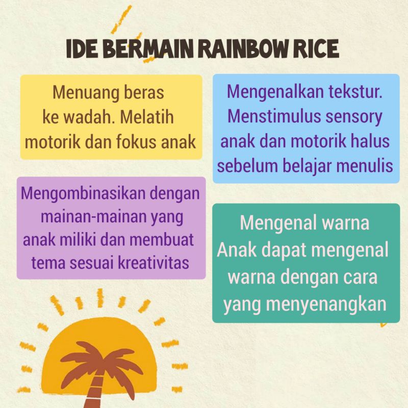 beras warna warni rainbow rice bahan kolase prakarya