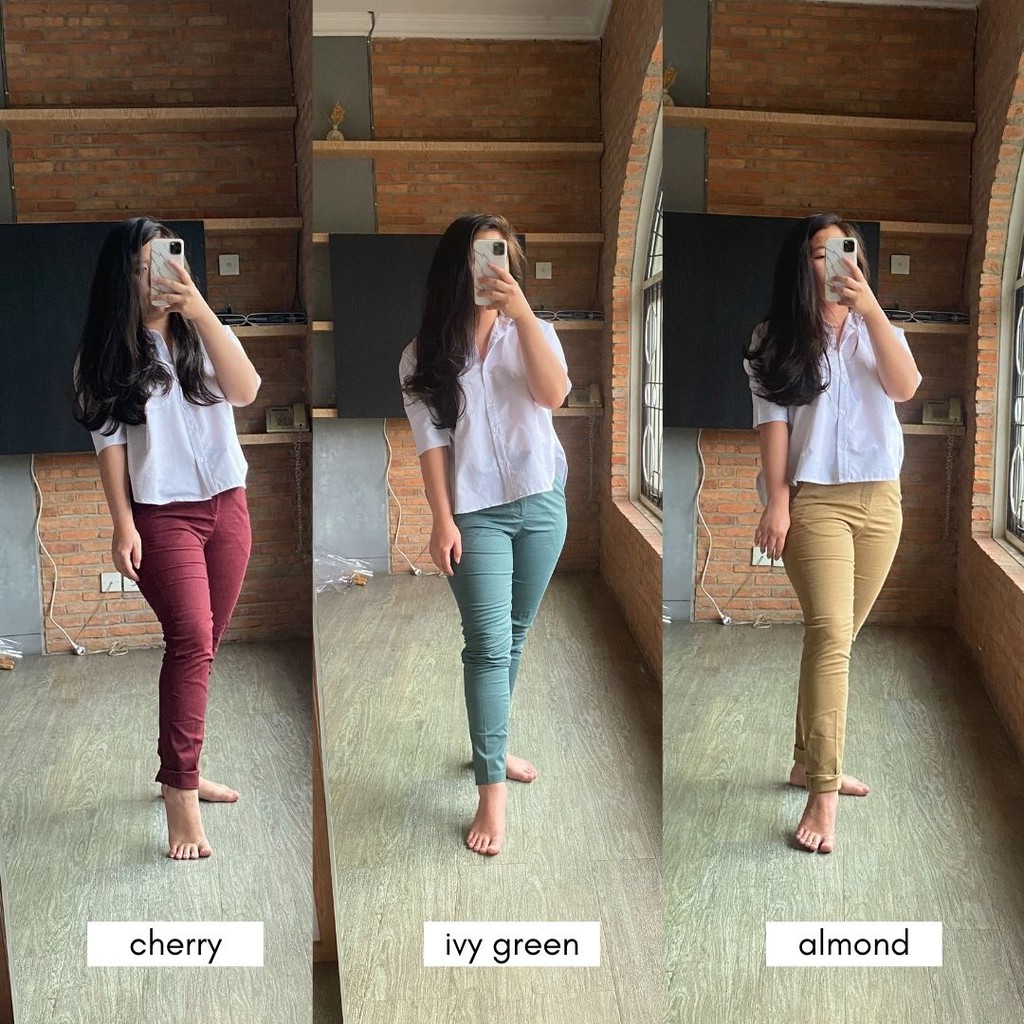 HM Cotton Twill Trousers - Skinny Highwaist - Celana Panjang Katun Wanita - Celana Bahan