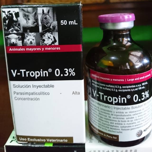 OBAT HEWAN V-TROPIN 0.3 ATROPIN 50 ML PARASYMPATHOLYTIC ANTIKOLINERGIK ANTIMUSKARINIK ANTISEKRESI