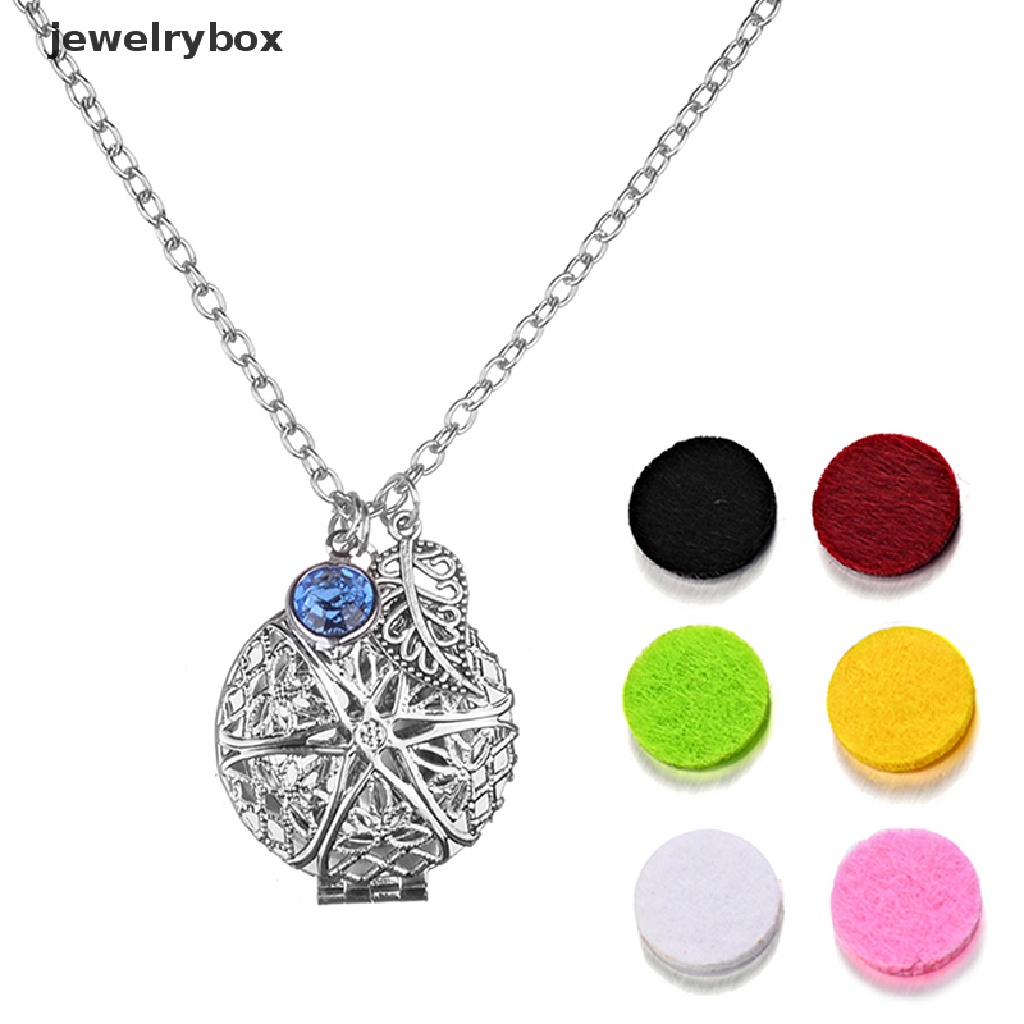 Kalung Rantai Dengan Liontin Locket Bulat Dengan 6 Pad Diffuser Aromaterapiessential Oil