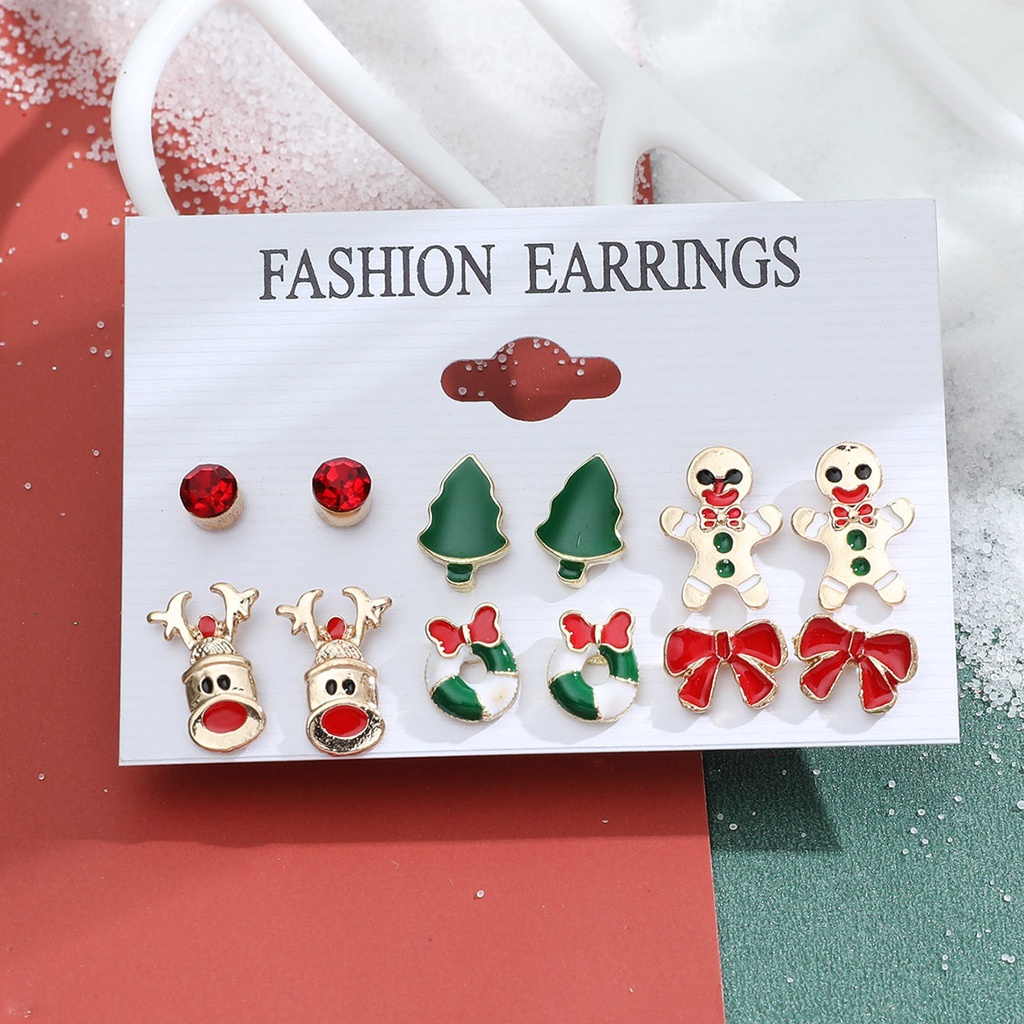 Anting Busur Rusa Santa Claus Anting Set Busana Natal Hadiah Natal