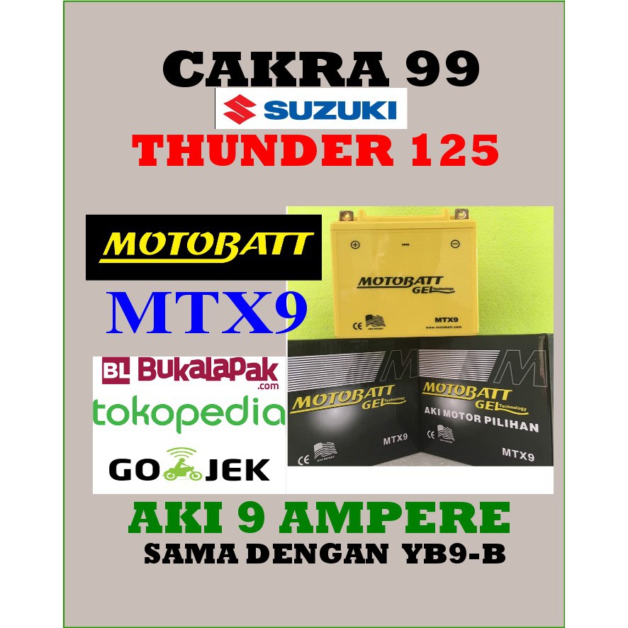 Aki Gel Kering SUZUKI THUNDER 125 Motobatt MTX9 YB9 B Aki GS YUASA S L1006 S L Motor