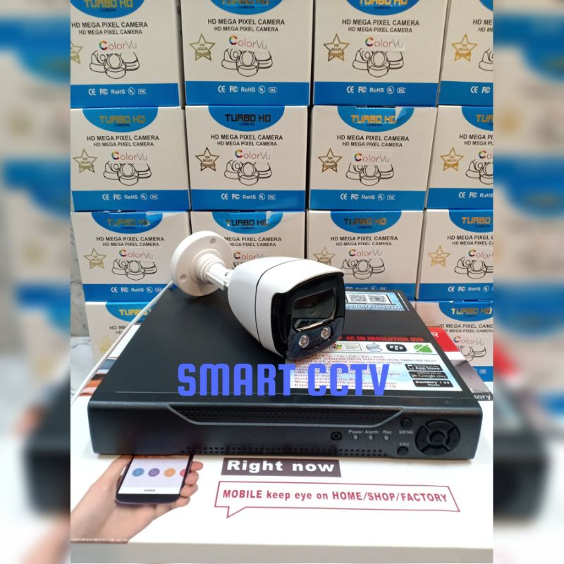 PAKET CCTV 4 CHANNEL DENGAN 1 KAMERA COLORVU 6MP FULL HD