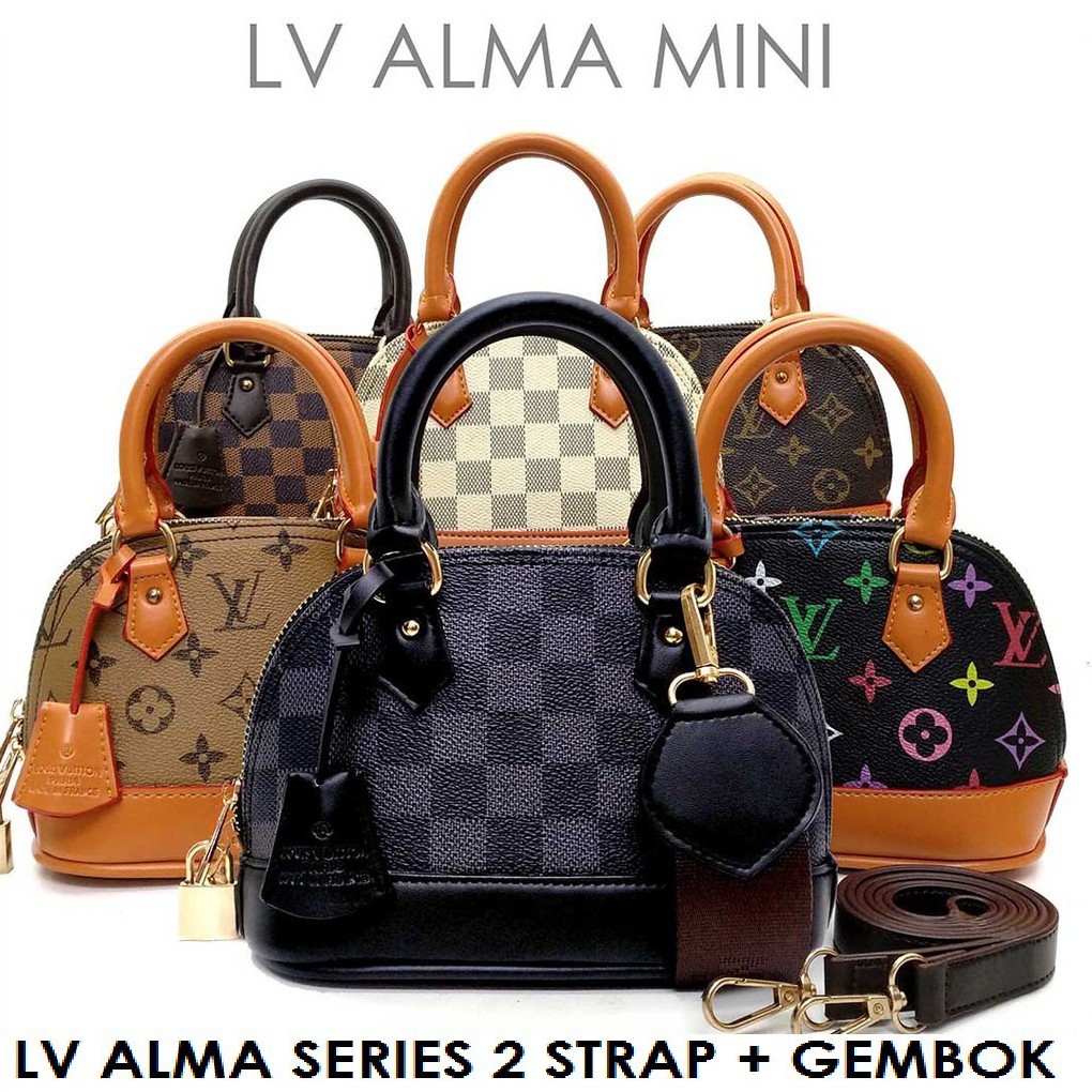 [ BAJ ] 2 STARP + GEMBOK TAS LV ALMA MINI FULL EMBOSED fashion wanita import batam murah terbaru / TF026