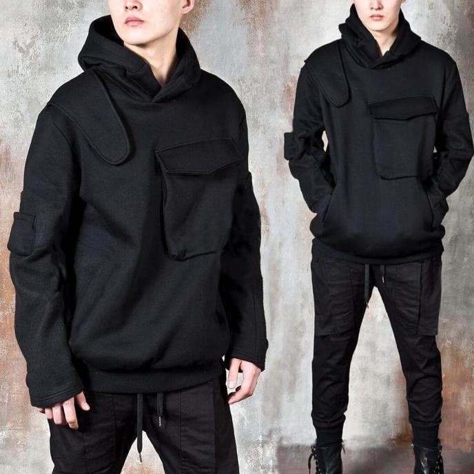 Jaket hoodie techwear hype left pocket round