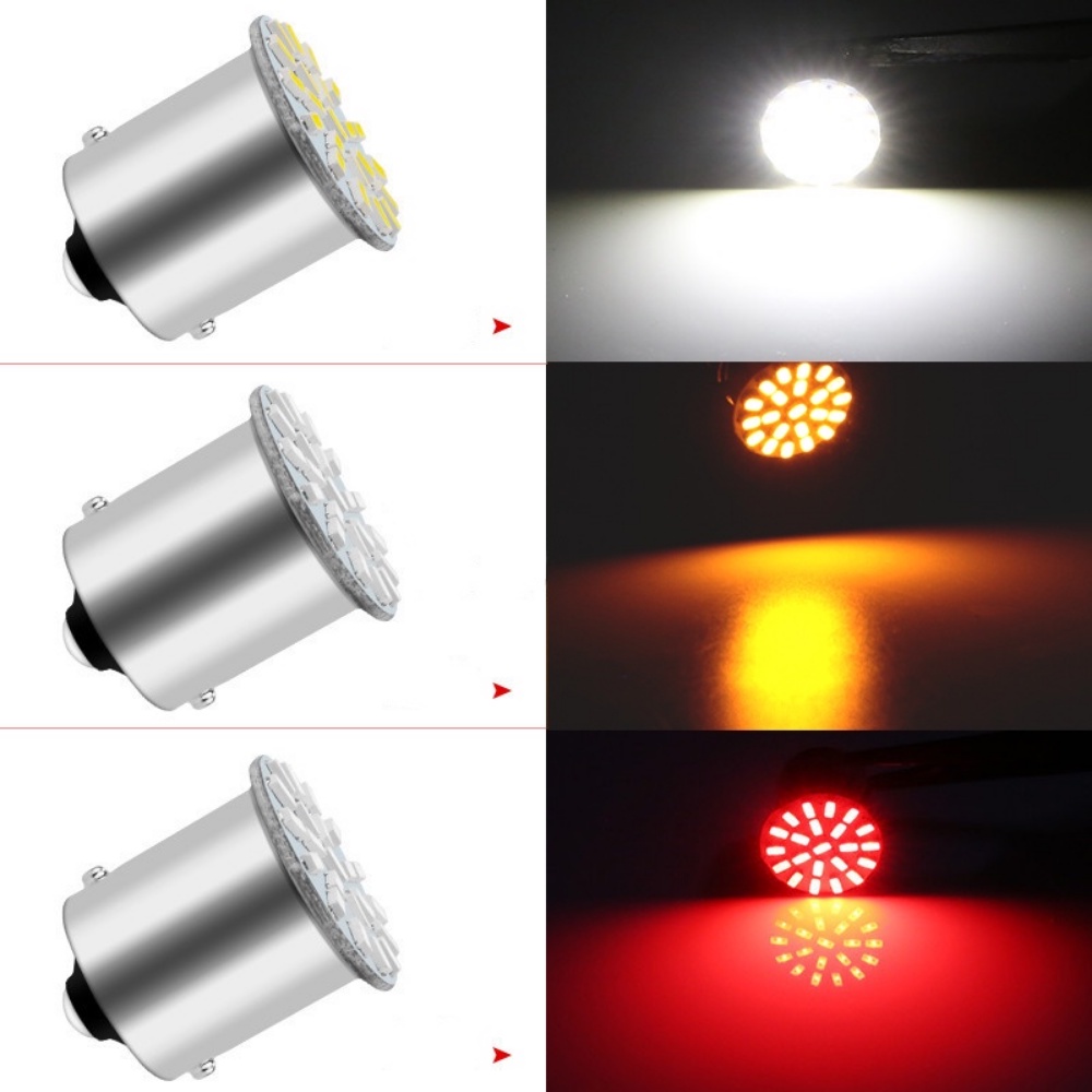 5pcs Lampu LED P21 / 5W PY21W 1156 Ba15s 1157 BAY15D 12V 22 SMD 7000K Warna Putih Untuk Rem / Sein Mobil