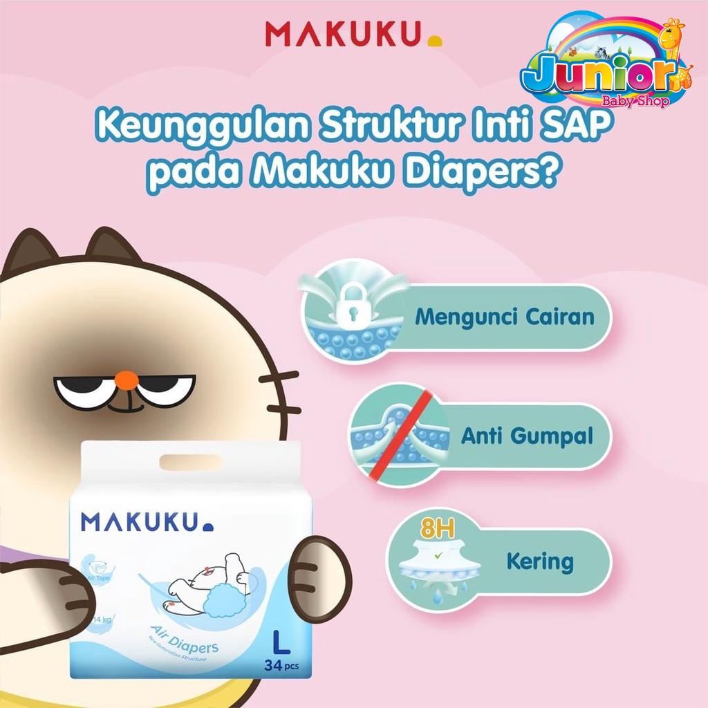 Makuku Diapers - Popok Bayi Pant Makuku Air Diapers Slim NB28 | S38 | M32 | L34 | XL32 | XXL28 -  Popok Bayi Anti Gumpal Perekat sekali pakai