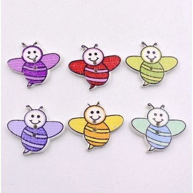 Kancing Kayu Dua Lubang - Smiling Bee Style (10pcs)