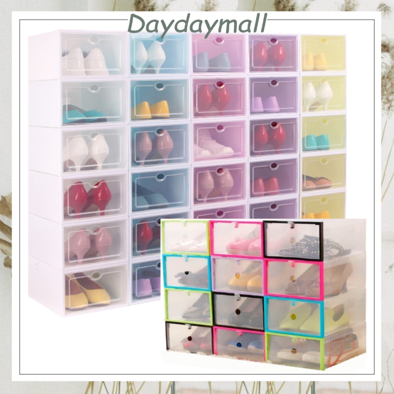 Kotak Sepatu Lipat Transparan Tebal Shoes Storage Box Organizer Rak Sepatu Plastik Susun dengan Penutup PVC DD438 / 125 COD