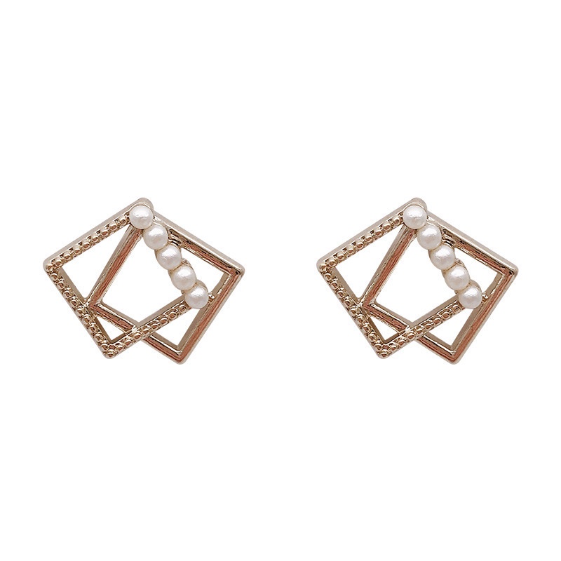 Korea hollow geometri Mutiara kesederhanaan stud anting-anting desainer logam all-match Square 925 p