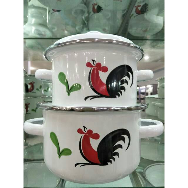 Panci Enamel Set Ayam Jago 12+14cm atau 14+16cm - Panci Murah - Panci Kukuruyuk